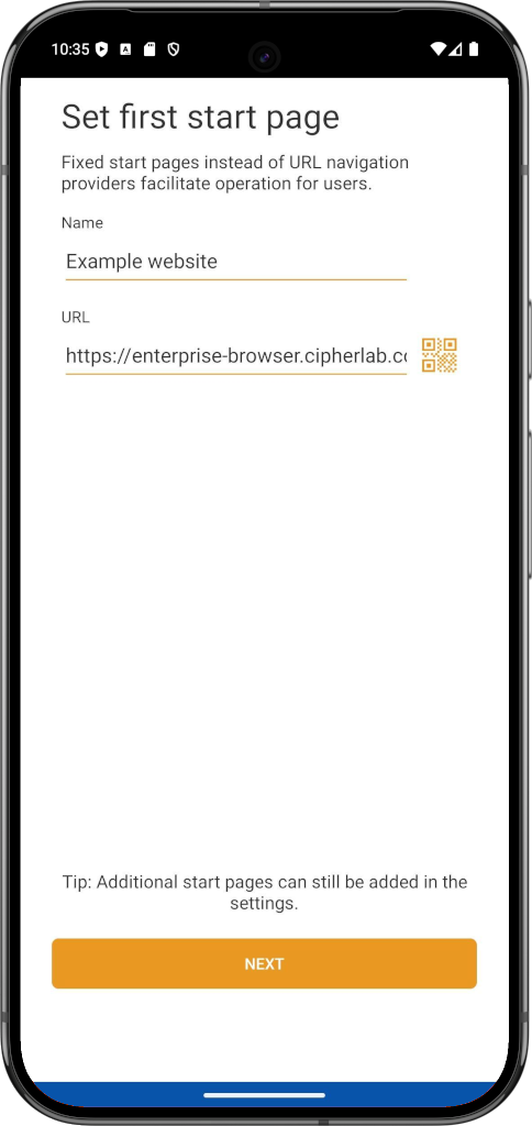 Startup page configuration